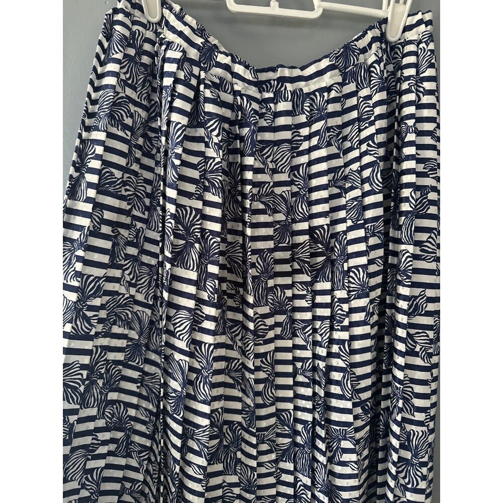 USA Made Midi Skirt Size 8 Elastic Waist Navy Stripe Floral Boho Coquette - Picture 5 of 7